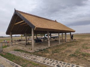 Tanyasi gazdasági épület nádtető fedéssel, hagyományos kialakításban
